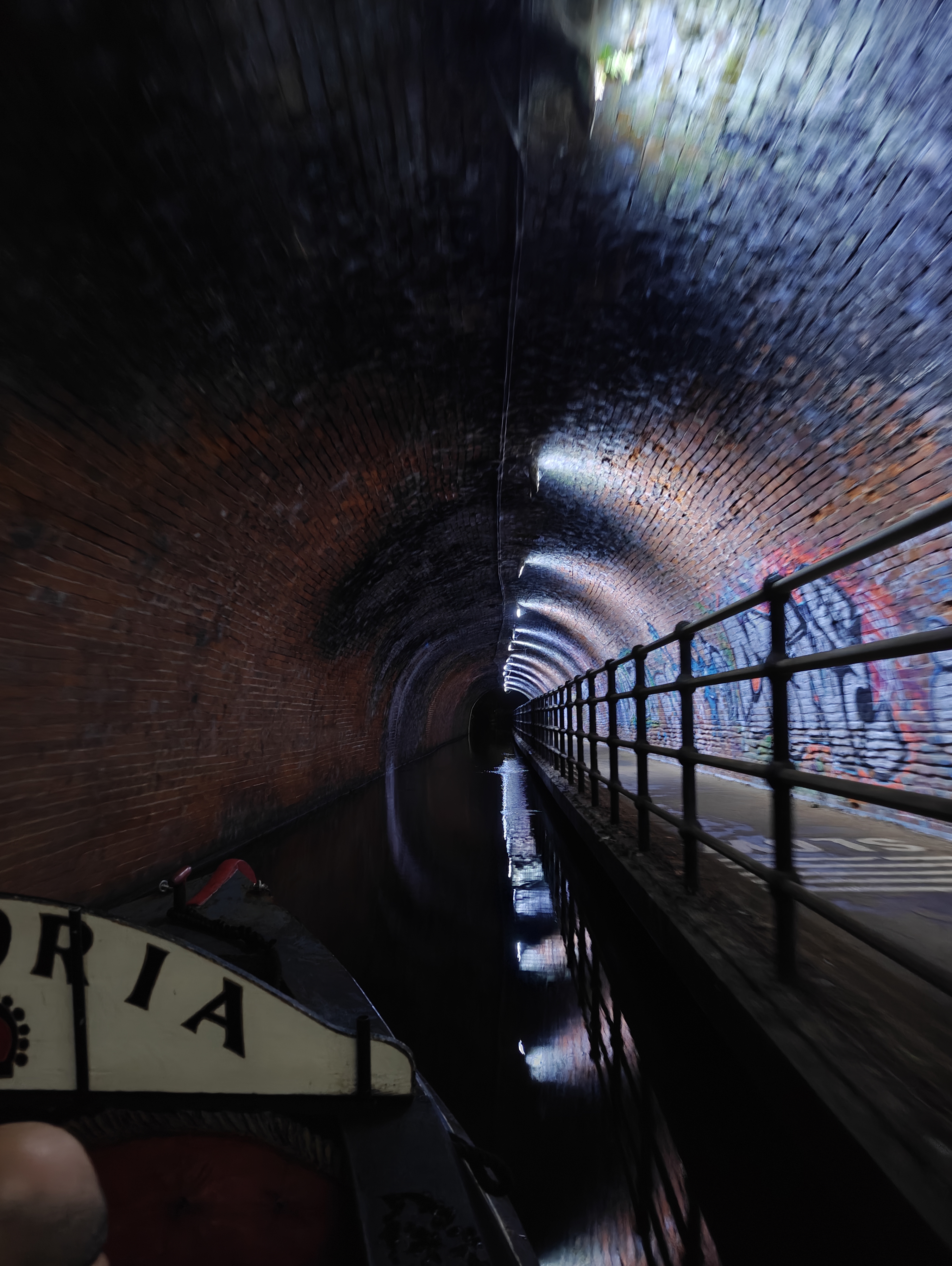 A canal tunnel in Birmingham at night