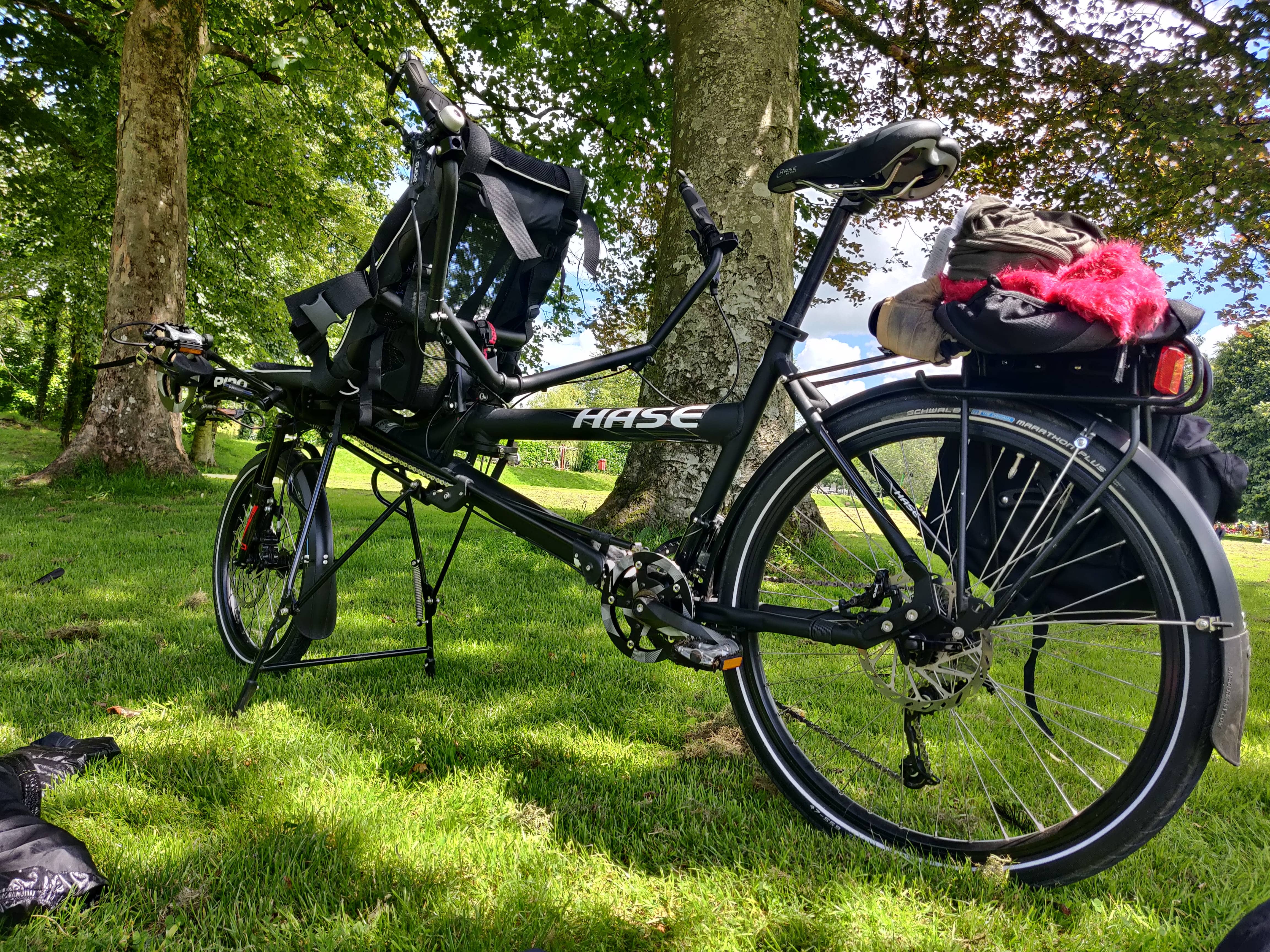 Tandem parked in a wooded field